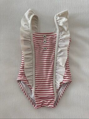 Janie and Jack Red and White Striped Infant Swimsuit